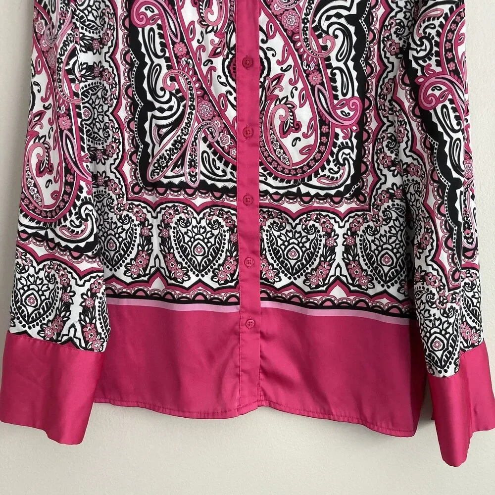 Maison d' Amelie Womens Button Up Geometric Paisley Print Blouse Size Medium - Picture 5 of 10